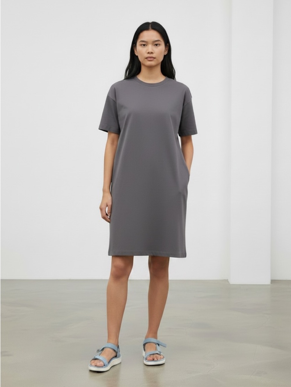 Uniqlo Cotton Short Sleeve Grey T-Shirt Mini Dress w/Pockets Size XS